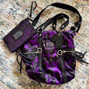 Coach Purple Satin Poppy Purse and wristlet wallet